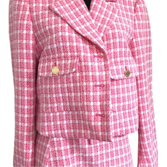 Nine West pink berry crush boucle look gold button jacket skirt suit set size M - Picture 6 of 17